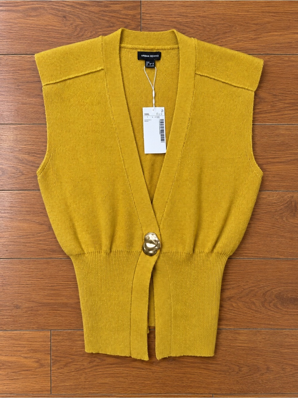 Urban Revivo Mustard V-Neck Sleeveless Knit Cardigan
